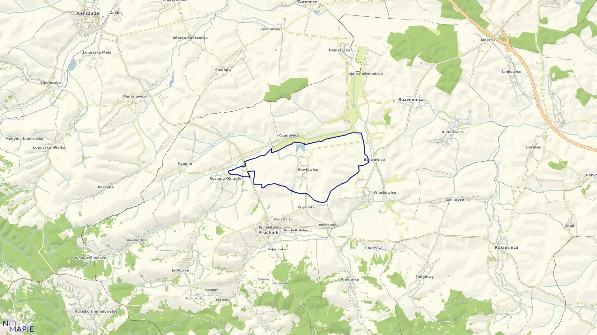 Mapa obrębu Hawłowice w gminie Pruchnik