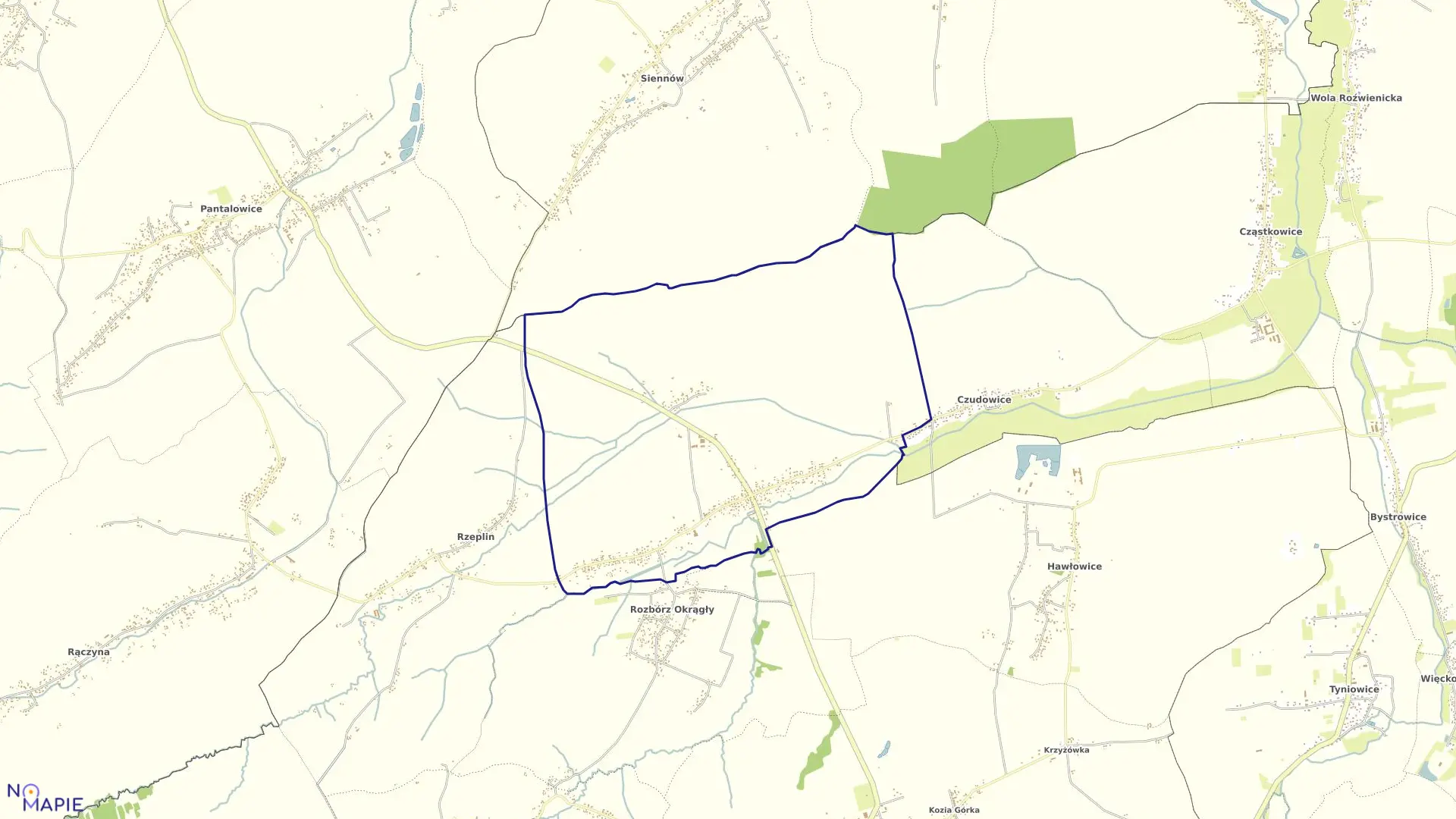 Mapa obrębu Rozbórz Długi w gminie Pruchnik