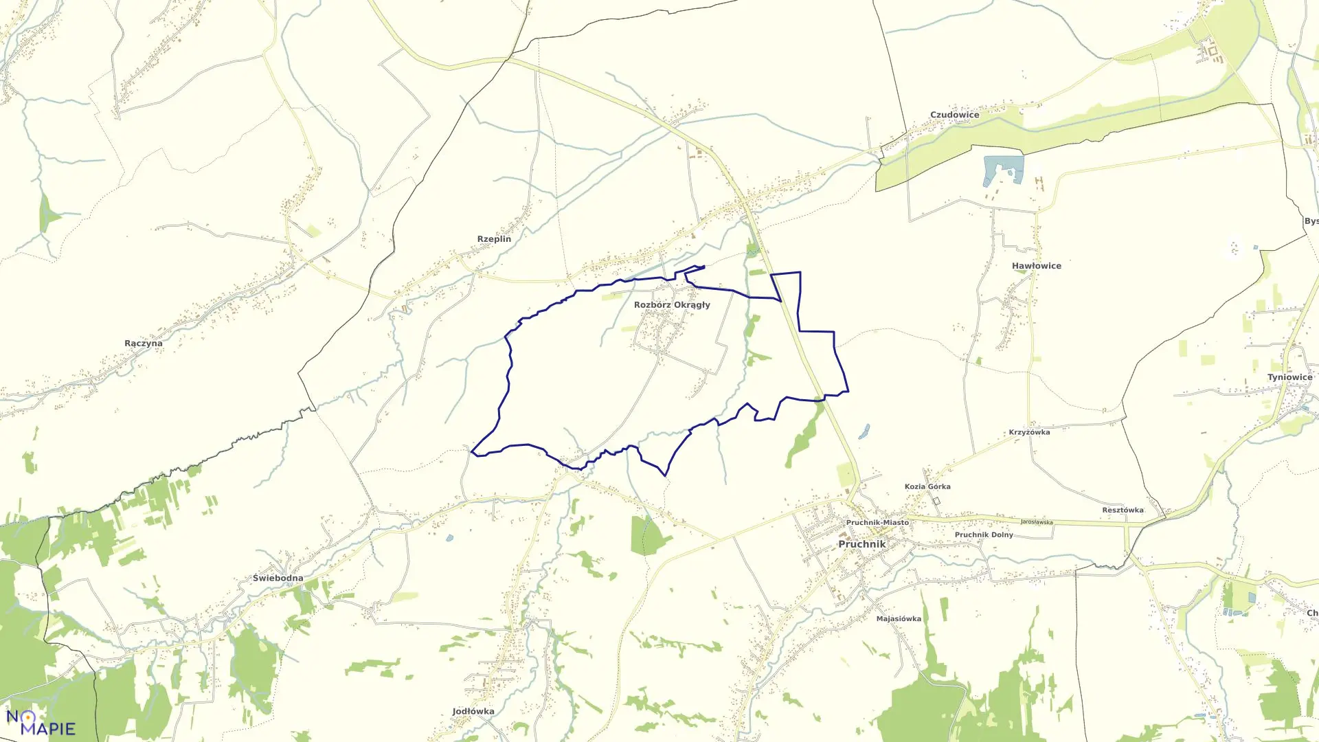 Mapa obrębu Rozbórz Okrągły w gminie Pruchnik