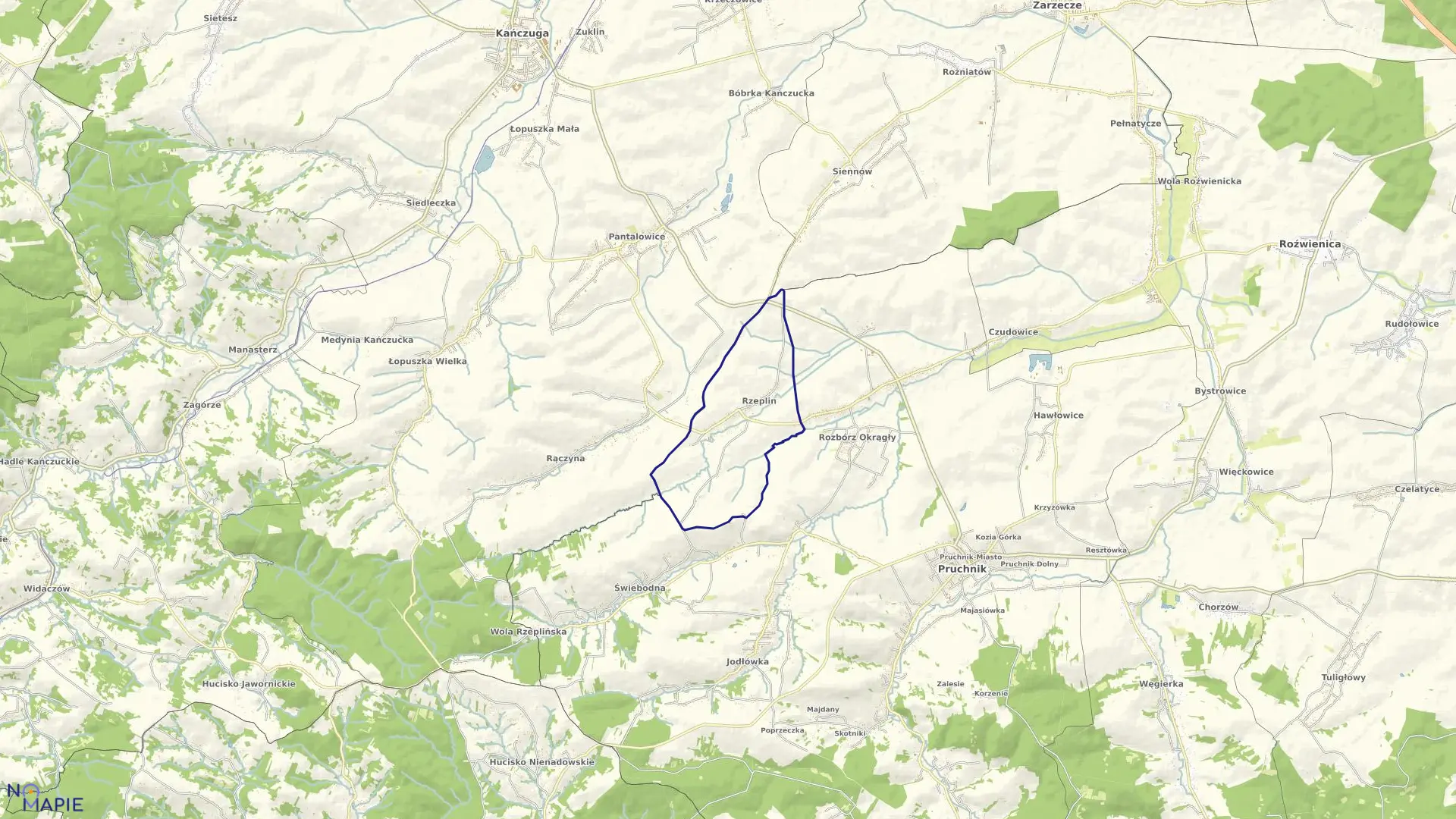 Mapa obrębu Rzeplin w gminie Pruchnik