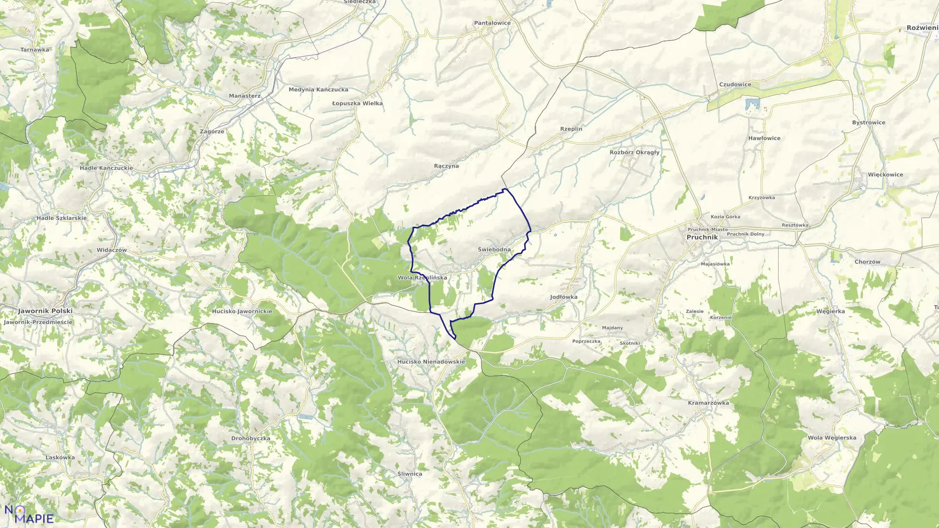 Mapa obrębu Świebodna w gminie Pruchnik